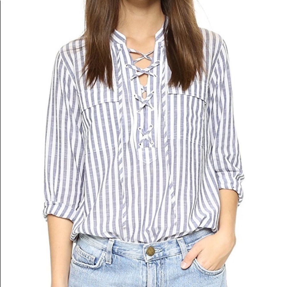 Madewell Blue Striped Lace-up Blouse